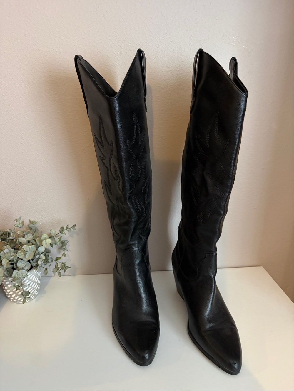 Black Tall Western Knee-High Boots